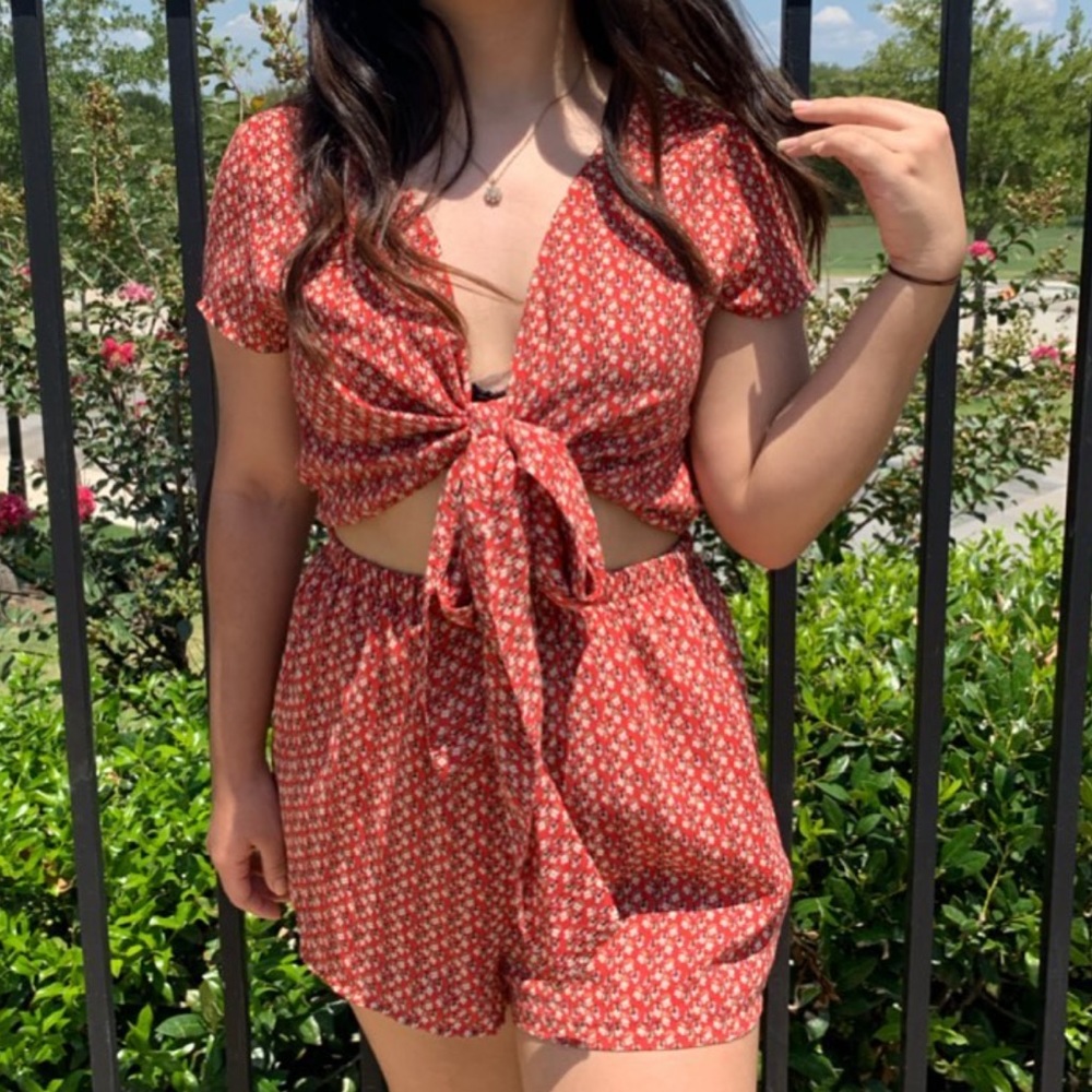 Barbados Red Floral Romper
